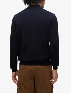 Boss Logo-embroidered Half-zip Organic-cotton Jumper -Falkeis Store R04049037 DARKBLUE ALT03