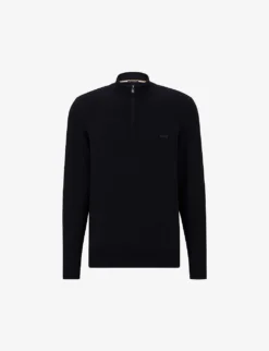 Boss Logo-embroidered Half-zip Organic-cotton Jumper