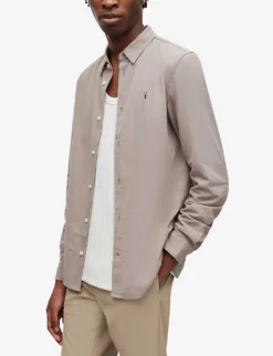AllSaints Lovell Ramskull-embroidered Slim-fit Cotton Shirt 7 AllSaints Lovell Ramskull-embroidered Slim-fit Cotton Shirt -Falkeis Store R04057046 BAYLEAFTAUPE ALT02