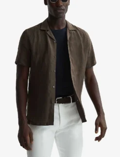 Reiss Rufus Cuban-collar Regular-fit Linen Shirt -Falkeis Store R04068121 BITTERCHOCOLAT ALT02