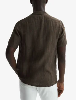 Reiss Rufus Cuban-collar Regular-fit Linen Shirt -Falkeis Store R04068121 BITTERCHOCOLAT ALT03