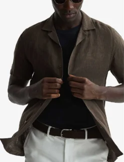 Reiss Rufus Cuban-collar Regular-fit Linen Shirt -Falkeis Store R04068121 BITTERCHOCOLAT ALT04