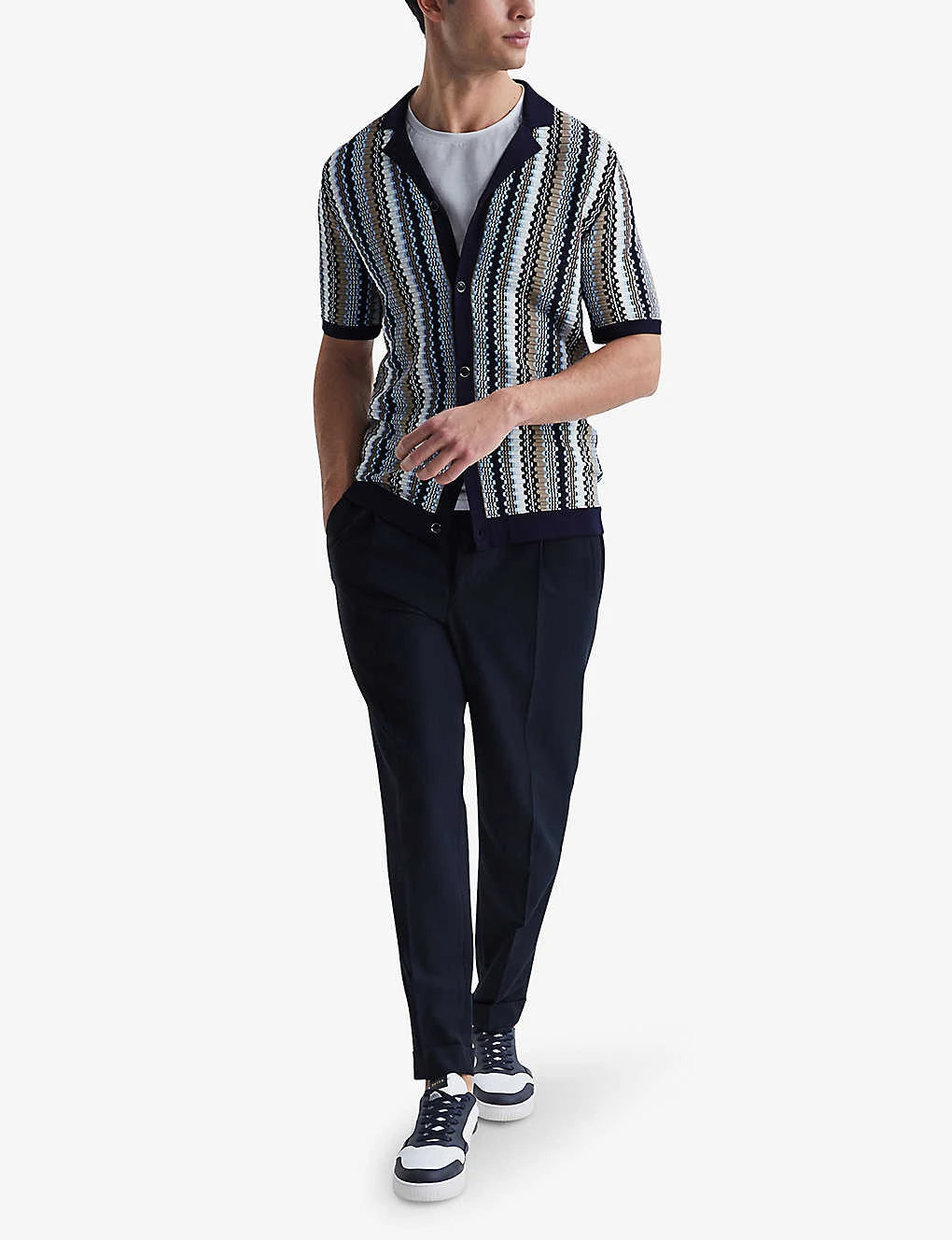 Reiss Gibbon Striped Knitted Cuban Shirt 2 Reiss Gibbon Striped Knitted Cuban Shirt - Image 2