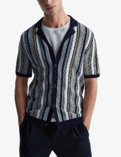 Reiss Gibbon Striped Knitted Cuban Shirt 7 Reiss Gibbon Striped Knitted Cuban Shirt -Falkeis Store R04068243 NAVY ALT02