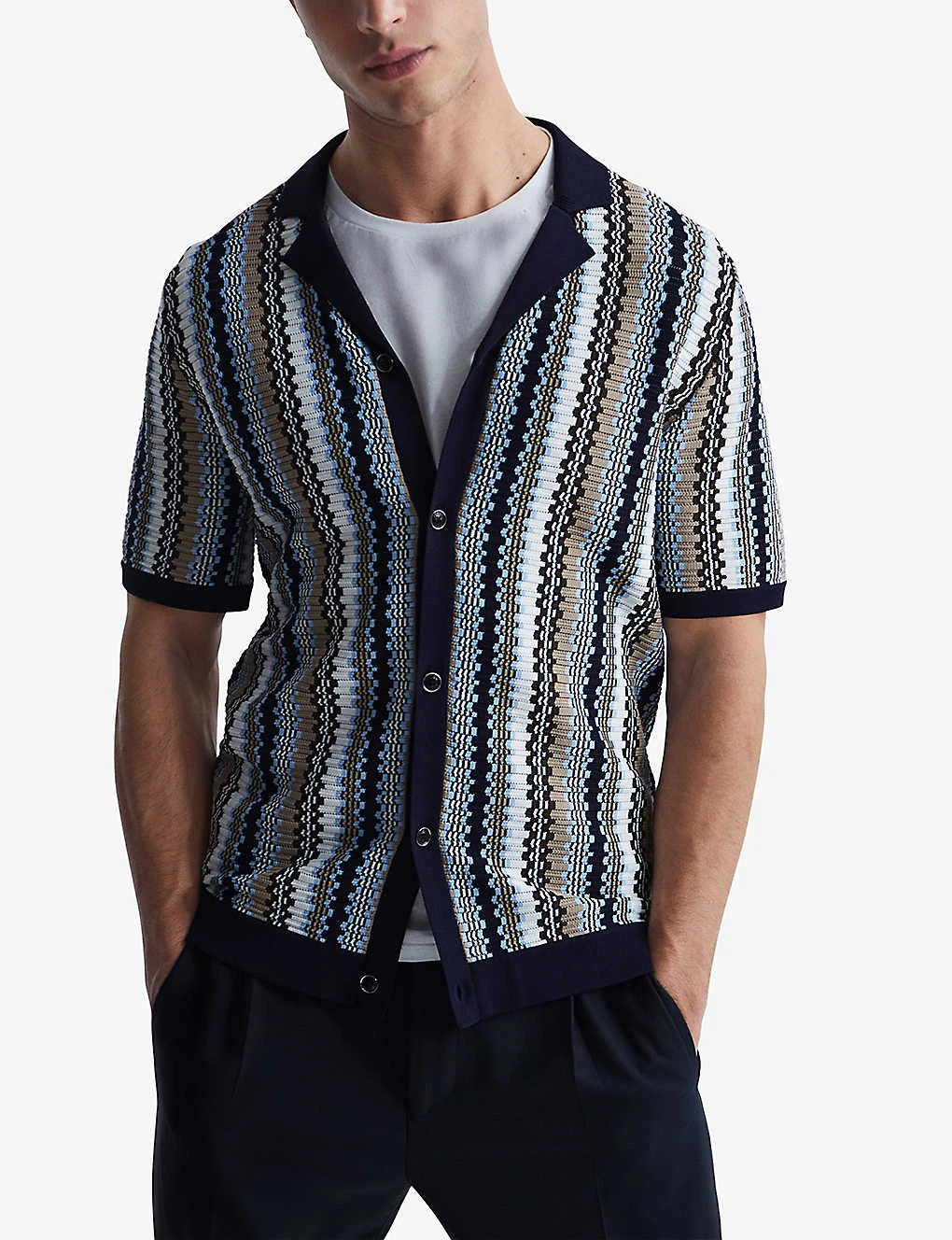 Reiss Gibbon Striped Knitted Cuban Shirt 3 Reiss Gibbon Striped Knitted Cuban Shirt - Image 3