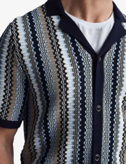 Reiss Gibbon Striped Knitted Cuban Shirt 9 Reiss Gibbon Striped Knitted Cuban Shirt -Falkeis Store R04068243 NAVY ALT04