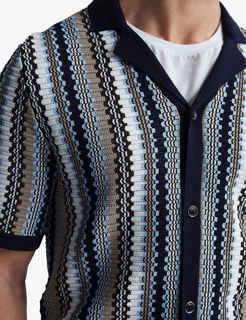 Reiss Gibbon Striped Knitted Cuban Shirt 5 Reiss Gibbon Striped Knitted Cuban Shirt - Image 5