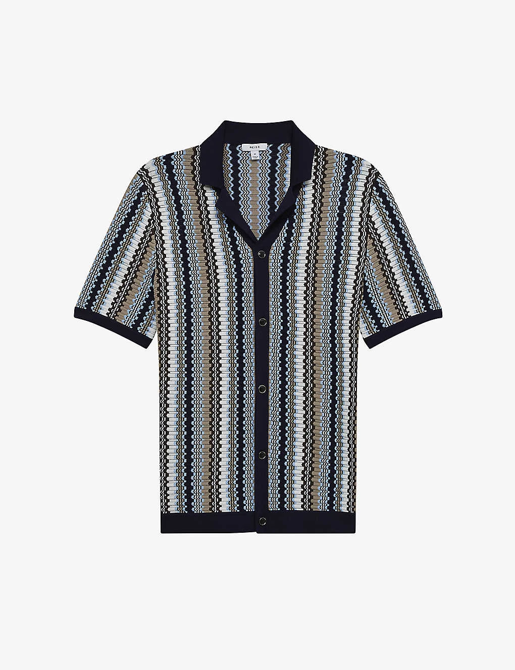 Reiss Gibbon Striped Knitted Cuban Shirt 1 Reiss Gibbon Striped Knitted Cuban Shirt