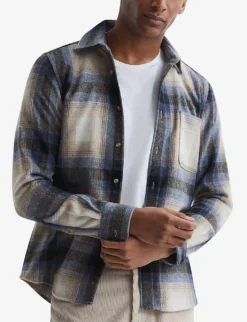 Reiss Frey Brushed-check Point-collar Wool Overshirt -Falkeis Store R04075248 BLUEMULTI ALT02