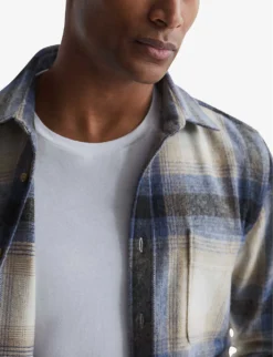 Reiss Frey Brushed-check Point-collar Wool Overshirt -Falkeis Store R04075248 BLUEMULTI ALT04