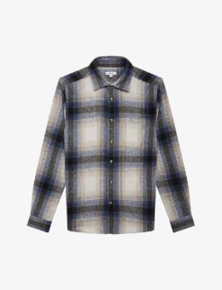 Reiss Frey Brushed-check Point-collar Wool Overshirt