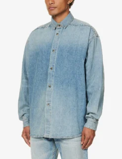 Fear Of God Brand-patch Contrast-stitch Regular-fit Denim Shirt -Falkeis Store R04075941 5YEARINDIGO ALT02