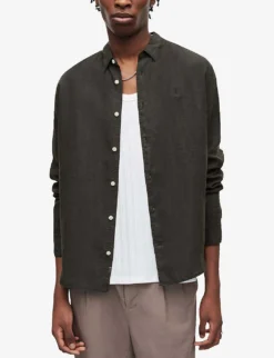 AllSaints Cypress Relaxed-fit Linen Shirt -Falkeis Store R04080281 WASHEDBLACK ALT02