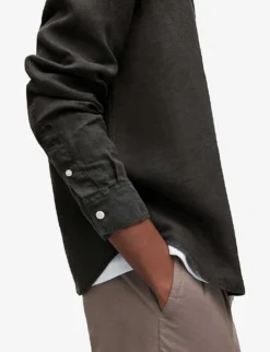 AllSaints Cypress Relaxed-fit Linen Shirt -Falkeis Store R04080281 WASHEDBLACK ALT05