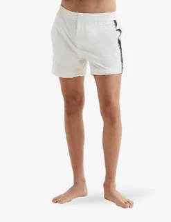Reiss Jesse Elasticated-waist Side-stripe Stretch-woven Swim Shorts -Falkeis Store R04080321 WHITE ALT02