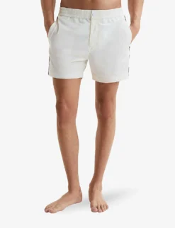 Reiss Jesse Elasticated-waist Side-stripe Stretch-woven Swim Shorts -Falkeis Store R04080321 WHITE ALT04
