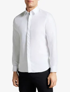 Ted Baker Witone Herringbone Slim-fit Stretch-cotton Shirt -Falkeis Store R04080986 WHITE ALT02