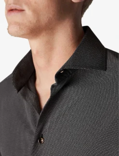 ETON Business Micro-pattern Slim-fit Stretch-jersey Shirt -Falkeis Store R04082116 BROWN ALT03