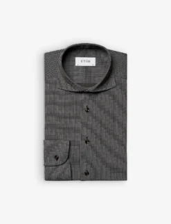 ETON Business Micro-pattern Slim-fit Stretch-jersey Shirt -Falkeis Store R04082116 BROWN ALT05