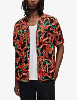 AllSaints Mesquida Floral-print Relaxed-fit Woven Shirt -Falkeis Store R04082451 JETBLACK ALT02