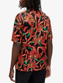 AllSaints Mesquida Floral-print Relaxed-fit Woven Shirt -Falkeis Store R04082451 JETBLACK ALT03