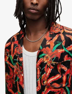 AllSaints Mesquida Floral-print Relaxed-fit Woven Shirt -Falkeis Store R04082451 JETBLACK ALT04
