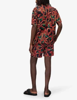 AllSaints Mesquida Graphic-print Drawstring Woven Shorts -Falkeis Store R04082488 JETBLKRED ALT03