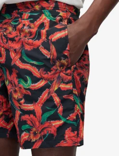 AllSaints Mesquida Graphic-print Drawstring Woven Shorts -Falkeis Store R04082488 JETBLKRED ALT04