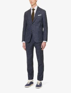 ELEVENTY Single-breasted Wool, Silk And Linen-blend Suit -Falkeis Store R04082509 BLUE ALT02