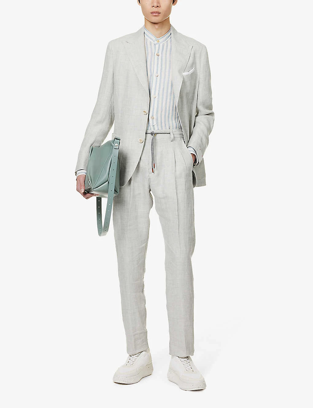 ELEVENTY Peak-lapel Drawstring-waistband Regular-fit Linen Suit 2 ELEVENTY Peak-lapel Drawstring-waistband Regular-fit Linen Suit - Image 2