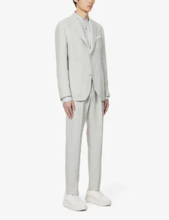 ELEVENTY Peak-lapel Drawstring-waistband Regular-fit Linen Suit 10 ELEVENTY Peak-lapel Drawstring-waistband Regular-fit Linen Suit -Falkeis Store R04082510 GRAY ALT02
