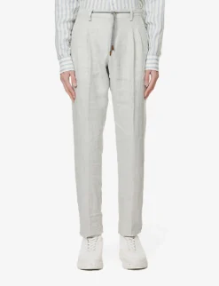 ELEVENTY Peak-lapel Drawstring-waistband Regular-fit Linen Suit 12 ELEVENTY Peak-lapel Drawstring-waistband Regular-fit Linen Suit -Falkeis Store R04082510 GRAY ALT04