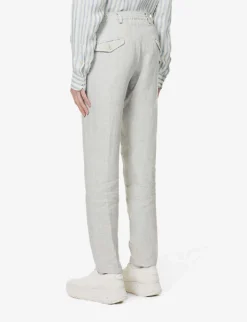 ELEVENTY Peak-lapel Drawstring-waistband Regular-fit Linen Suit 13 ELEVENTY Peak-lapel Drawstring-waistband Regular-fit Linen Suit -Falkeis Store R04082510 GRAY ALT05