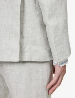 ELEVENTY Peak-lapel Drawstring-waistband Regular-fit Linen Suit 14 ELEVENTY Peak-lapel Drawstring-waistband Regular-fit Linen Suit -Falkeis Store R04082510 GRAY ALT06