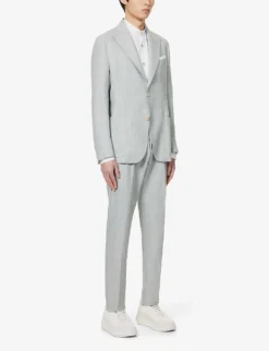 ELEVENTY Single-breasted Peak-lapel Regular-fit Linen Wool And Silk-blend Suit -Falkeis Store R04082514 MILITARYGREEN ALT02