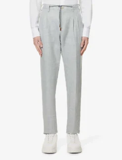 ELEVENTY Single-breasted Peak-lapel Regular-fit Linen Wool And Silk-blend Suit -Falkeis Store R04082514 MILITARYGREEN ALT04