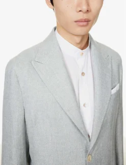 ELEVENTY Single-breasted Peak-lapel Regular-fit Linen Wool And Silk-blend Suit -Falkeis Store R04082514 MILITARYGREEN ALT06