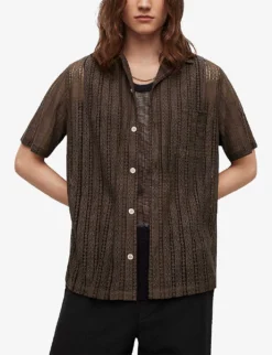 AllSaints Cala Patterned Relaxed-fit Cotton-blend Shirt 7 AllSaints Cala Patterned Relaxed-fit Cotton-blend Shirt -Falkeis Store R04082760 WOODBROWN ALT02
