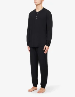 Eberjey Henry Long-sleeved Stretch-jersey Pyjama Set -Falkeis Store R04084813 BLACK ALT02