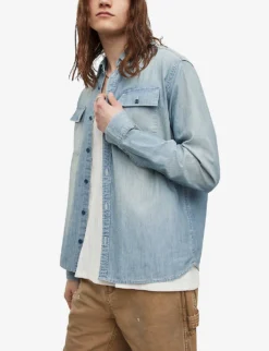 AllSaints Sire Patch-pocket Regular-fit Recycled-cotton Denim Shirt -Falkeis Store R04086647 LIGHTINDIGO ALT02