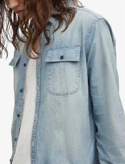 AllSaints Sire Patch-pocket Regular-fit Recycled-cotton Denim Shirt -Falkeis Store R04086647 LIGHTINDIGO ALT04