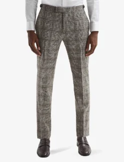 Reiss Alfredo Prince Of Wales-check Wool Trousers -Falkeis Store R04086969 BROWN ALT02