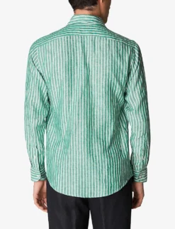 ETON Striped Slim-fit Organic-linen Shirt -Falkeis Store R04088405 MIDGREEN ALT02