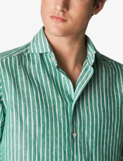 ETON Striped Slim-fit Organic-linen Shirt -Falkeis Store R04088405 MIDGREEN ALT03