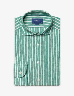 ETON Striped Slim-fit Organic-linen Shirt -Falkeis Store R04088405 MIDGREEN ALT05