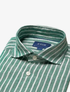 ETON Striped Slim-fit Organic-linen Shirt -Falkeis Store R04088405 MIDGREEN ALT06