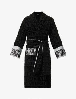Versace Logo And Baroque-print Cotton-towelling Robe