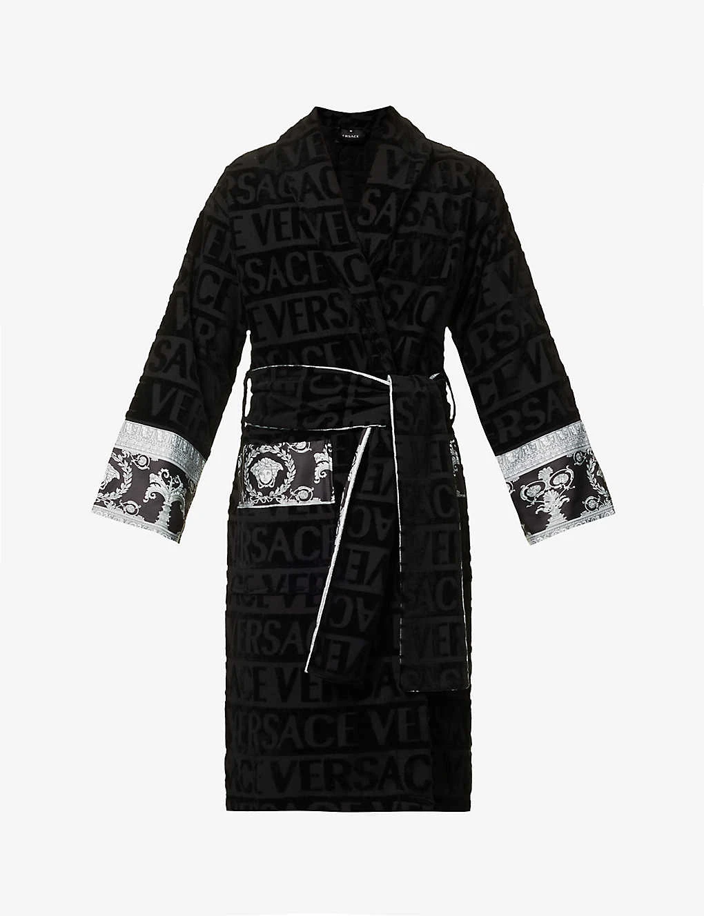 Versace Logo And Baroque-print Cotton-towelling Robe 1 Versace Logo And Baroque-print Cotton-towelling Robe