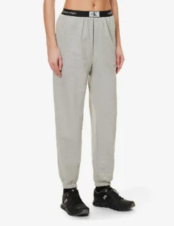 Calvin Klein 1996 Brand-patch Cotton-jersey Jogging Bottoms -Falkeis Store R04096767 GREYHEATHER ALT02