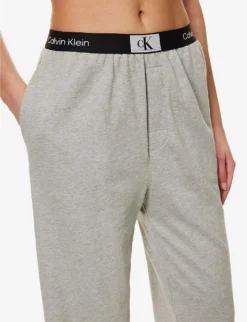 Calvin Klein 1996 Brand-patch Cotton-jersey Jogging Bottoms -Falkeis Store R04096767 GREYHEATHER ALT04